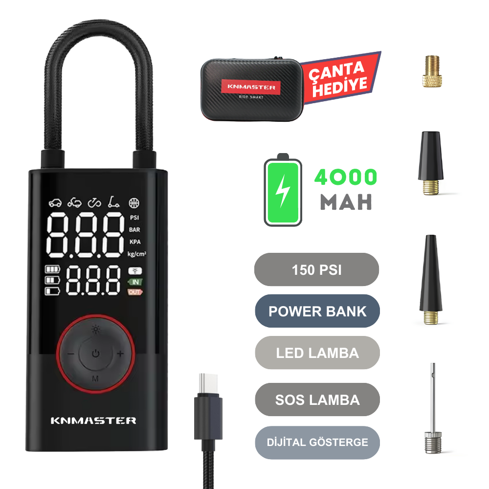 KNMASTER LP200-150 PSI DİJİAL GÖSTERGELİ ŞARJLI HAVA POMPASI