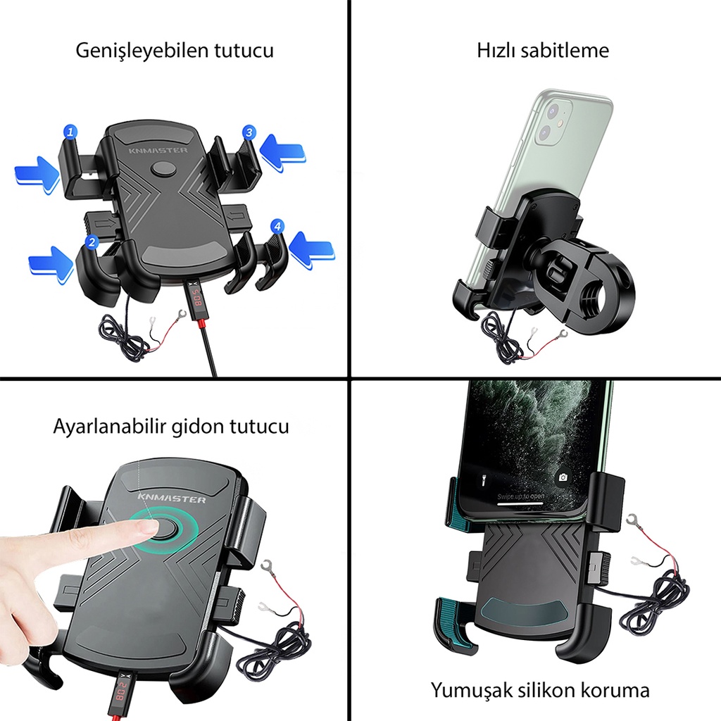 KNMASTER TT-600U GİDON VE AYNA BAĞLANTILI USB&#39;Lİ TELEFON TUTUCU - Resim 4