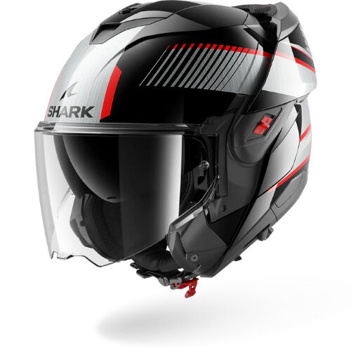 SHARK OXO SIKTER ÇENE AÇILIR SİYAH KIRMIZI GRİ KASK