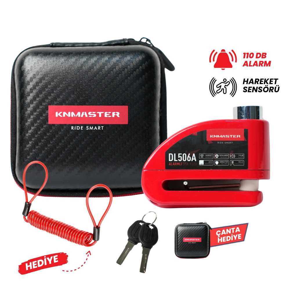 KNMASTER DL506A 6mm ALARMLI DİSK KİLİDİ | HATIRLATMA KABLOSU VE TAŞIMA ÇANTASI HEDİYE 
