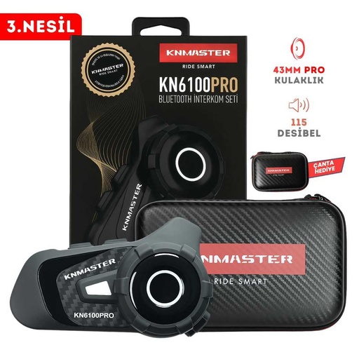 [8682214248113] KNMASTER KN6100PRO MOTOSİKLET KASK İNTERKOM SETİ-KARBON SİYAH
