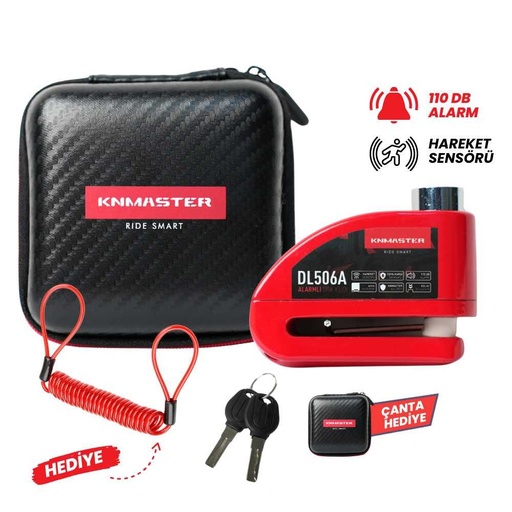 [2418722778141] KNMASTER DL506A 6mm ALARMLI DİSK KİLİDİ | HATIRLATMA KABLOSU VE TAŞIMA ÇANTASI HEDİYE 